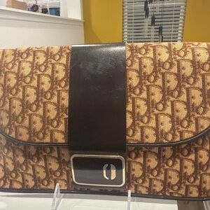 DIOR Vintage Brown and Tan Monogram Clutch